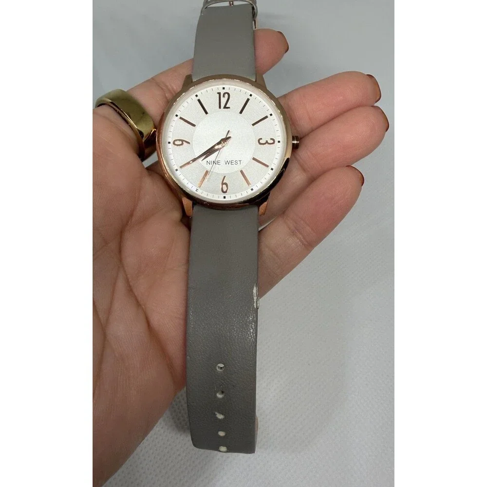 Nine West Rose Gold Tone Watch Gray Strap Women’s Quartz Watch - New Battery